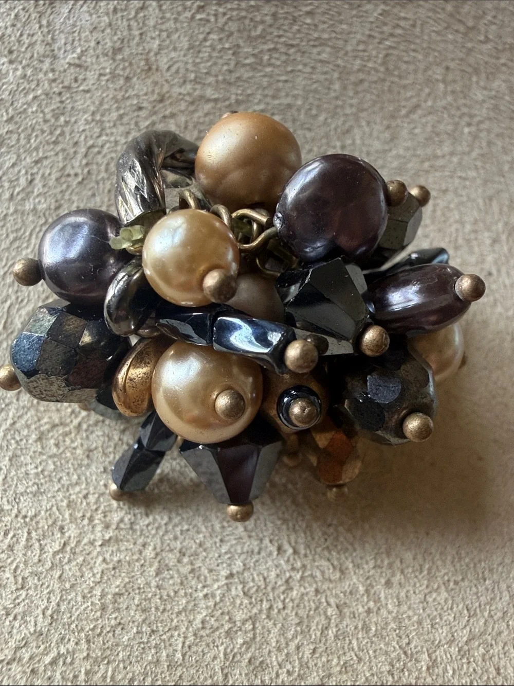 Cluster Pearl and Hematite Bead Statement Ring!